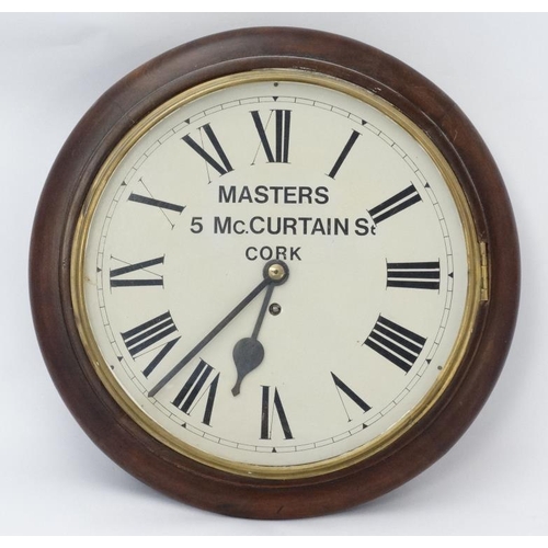 300 - Irish Wall Clock : ' Masters 5 McCurtain St. Cork ' a 12'' wall clock ( timepiece ) with key wind mo... 