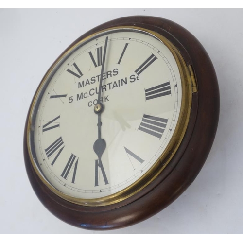 300 - Irish Wall Clock : ' Masters 5 McCurtain St. Cork ' a 12'' wall clock ( timepiece ) with key wind mo... 