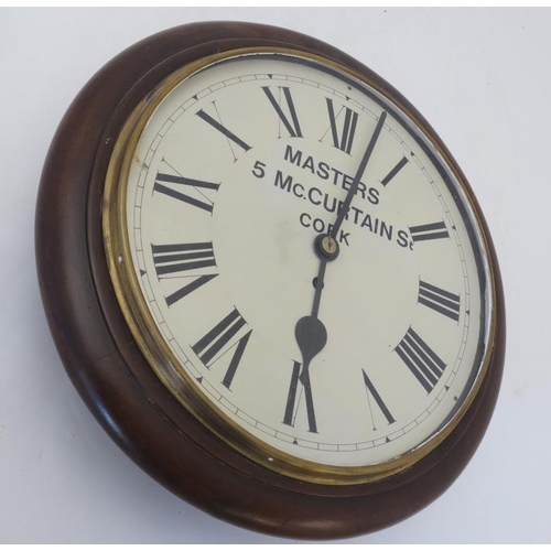 300 - Irish Wall Clock : ' Masters 5 McCurtain St. Cork ' a 12'' wall clock ( timepiece ) with key wind mo... 