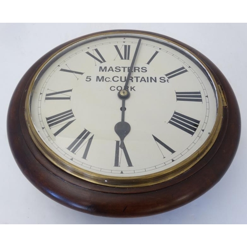 300 - Irish Wall Clock : ' Masters 5 McCurtain St. Cork ' a 12'' wall clock ( timepiece ) with key wind mo... 