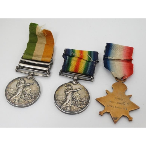 317 - 5912 Pte F Butler , Queen's Royal Regiment ( West Surrey ) : A group of two Boer War Campaign Medals... 