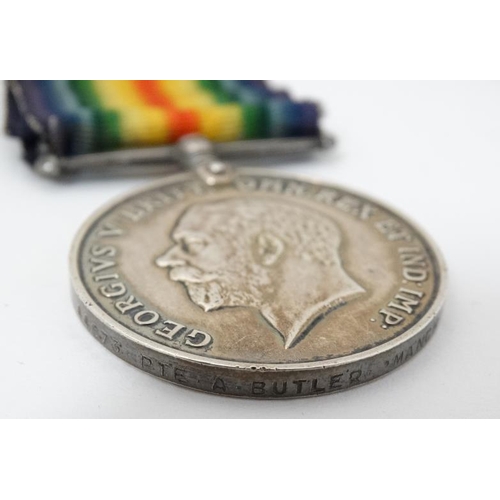 319 - 44673 Pte A Butler , Manchester Regiment : two WWI campaign medals , comprising a British War Medal ... 