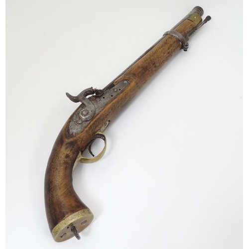 326 - Militaria : A 19thC East India Company pattern Percussion Pistol ( possible flintlock conversion ) h... 