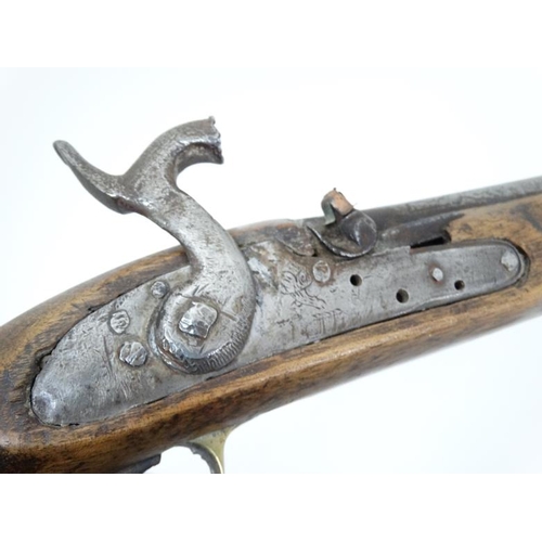 326 - Militaria : A 19thC East India Company pattern Percussion Pistol ( possible flintlock conversion ) h... 