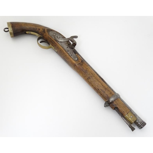 326 - Militaria : A 19thC East India Company pattern Percussion Pistol ( possible flintlock conversion ) h... 