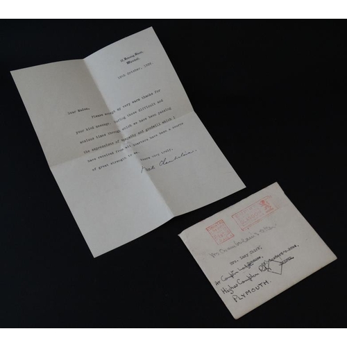 330 - Militaria : A grateful letter of correspondence between the pre - WWII Conservative Prime Minister N... 