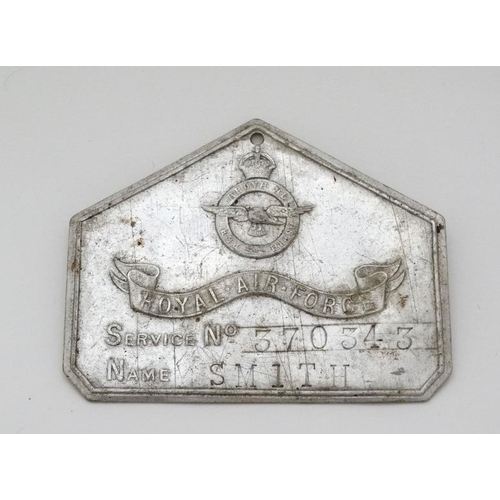 338 - Militaria : A WWII era Royal Air Force aircraft name plate , stamped ( service no ) 370343 ( name ) ... 