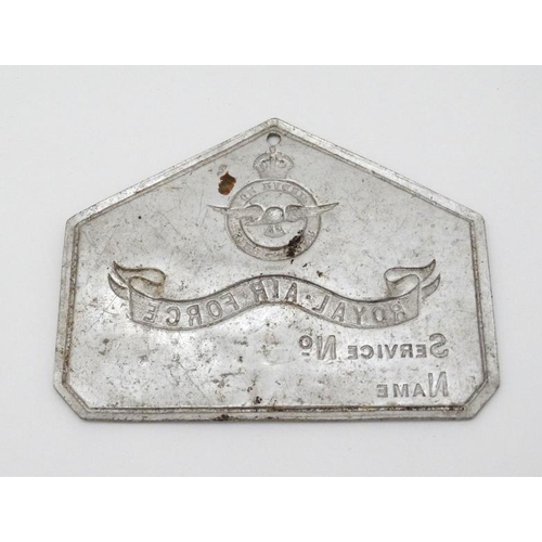 338 - Militaria : A WWII era Royal Air Force aircraft name plate , stamped ( service no ) 370343 ( name ) ... 