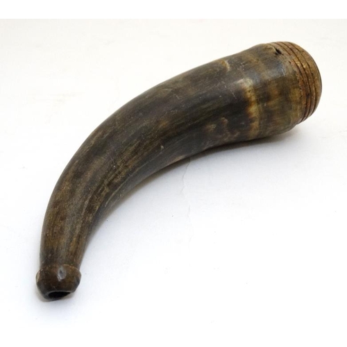 343 - Shooting : A 19thC American ox horn Powder Flask , approximately 9 1/2'' long