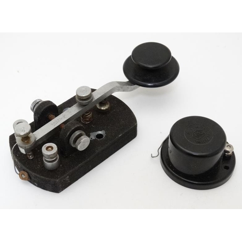 344 - Militaria : A WWII - era ' Speed X ' Morse Code signal unit / telegraph key , the Bakelite section w... 