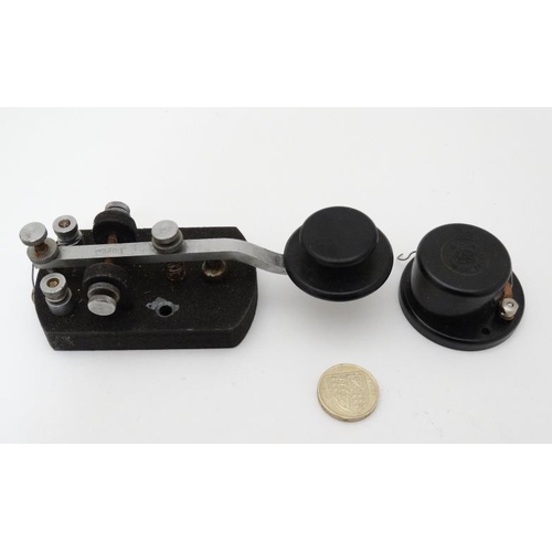 344 - Militaria : A WWII - era ' Speed X ' Morse Code signal unit / telegraph key , the Bakelite section w... 