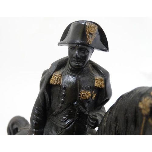 349A - Militaria : A bronze sculpture depicting Napoleon Bonaparte on horseback , affixed to a marble base ... 