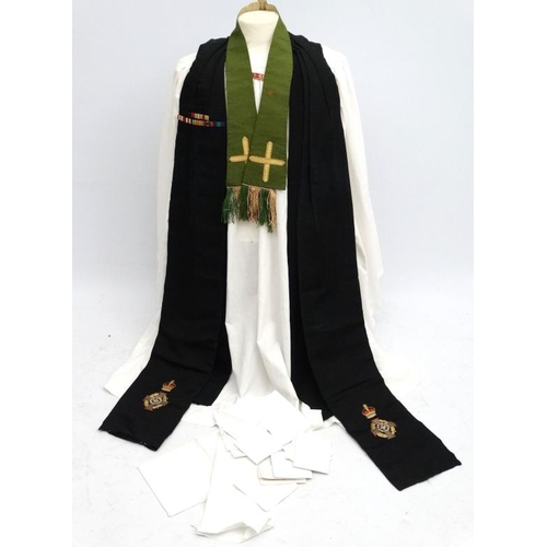 350 - Militaria : The robes of a WWII Army Chaplain , with affixed medal ribbons for WWII Campaign Medals ... 