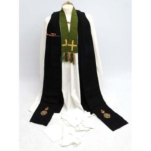 350 - Militaria : The robes of a WWII Army Chaplain , with affixed medal ribbons for WWII Campaign Medals ... 