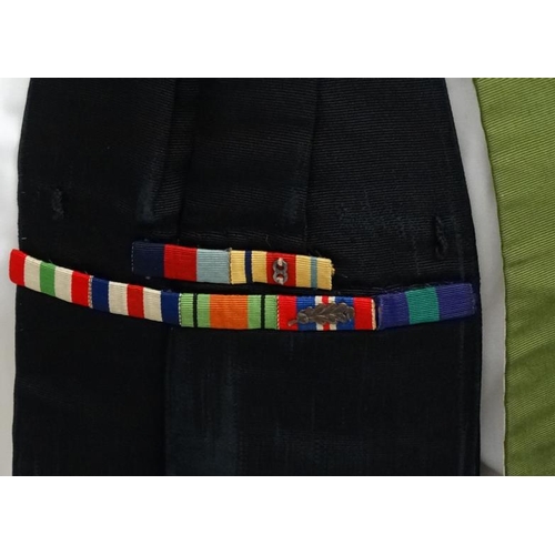 350 - Militaria : The robes of a WWII Army Chaplain , with affixed medal ribbons for WWII Campaign Medals ... 