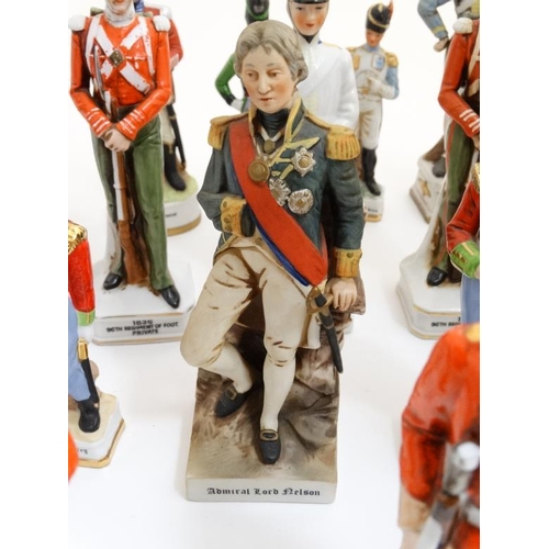 350A - Militaria : A collection of over 40 ceramic Military Figures , depicting 18th and 19thC soldiers and... 