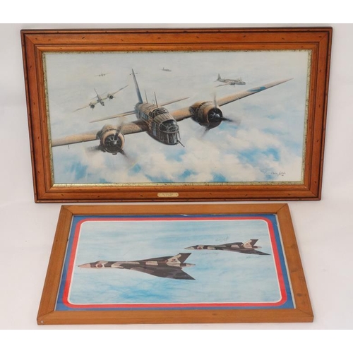 352 - Chris Golds XX A polychrome print entitled ' Our First Reply ' depicting Wellington Bombers in forma... 