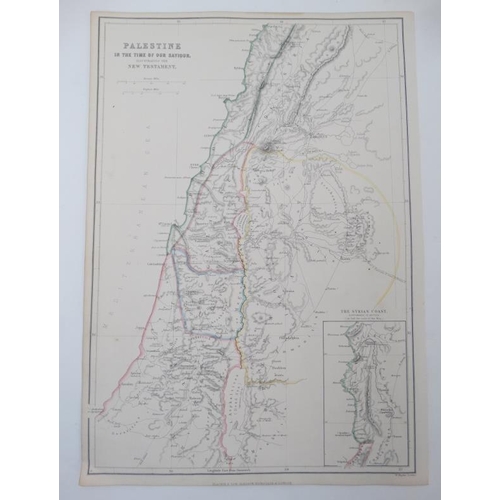 376 - Maps: A collection of three hand coloured maps , to include '' Palestine in the Time of Our Saviour ... 