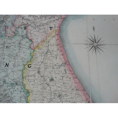 378 - Map : A large fold out hand coloured map ( including the coast etc.) of the county of Yorkshire , in... 