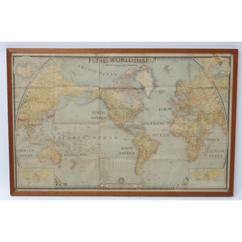 379 - Map: A framed World War II map '' The World Map for the National Geographic Magazine '' December 194... 