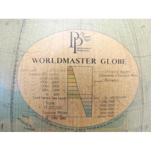 381 - Map: A 1960s Parent Pupil Development Programme '' Worldmaster Globe'' , scale 1: 37,500,00 on woode... 