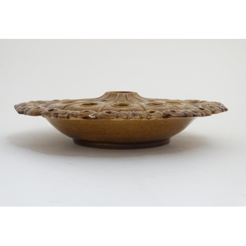 448 - A Thomas Whieldon style majolica pot pourri? dish and cover , in brown with stylised leaf border. 9 ... 