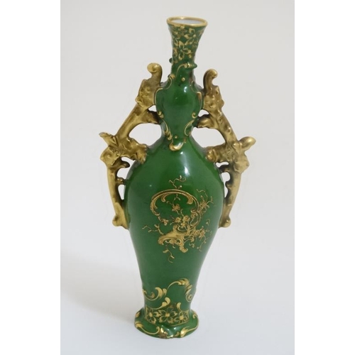 459 - A Meissen style handpainted slim portrait vase, having central cartouche decorated with indistinctly... 