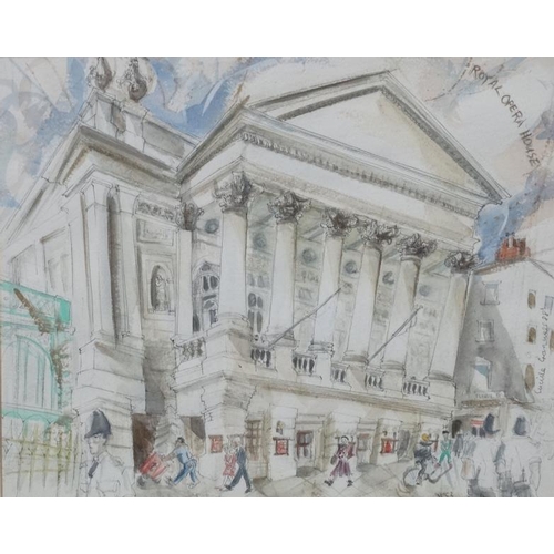 46 - Lucille Cranwell XX-XXI New Zealand , Pen ink , pencil and watercolour, ' Royal Opera House ', Signe... 