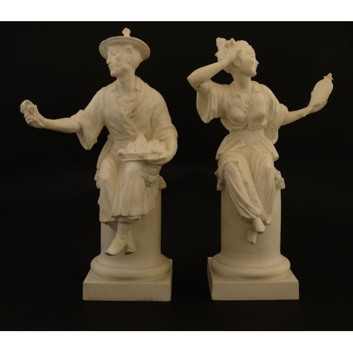 460 - Two Royal Worcester Bisque figures modelled by A.Azori, ' Le Miroir ' number 3588, formed as a femal... 