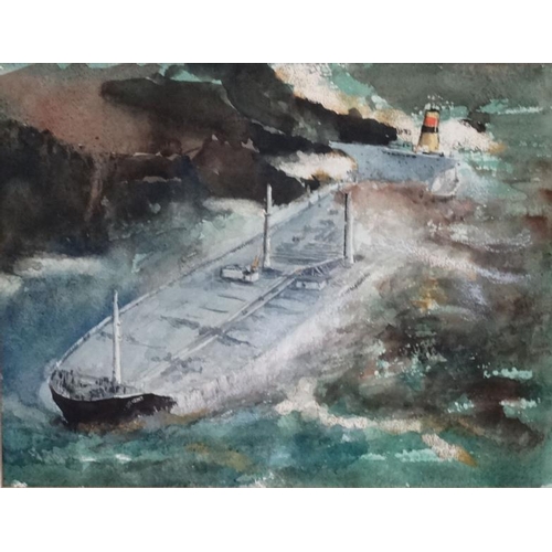 47 - Ricky Hale XX,  Watercolour & guoache , The MV Braer stricken on Shetland Coast , Signed in Pencil a... 