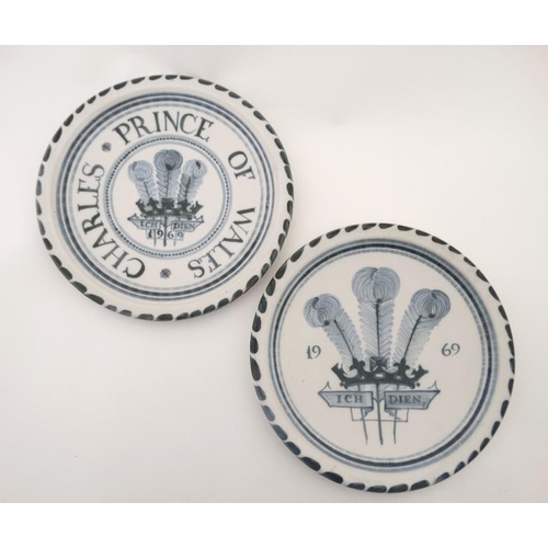 483 - Two 1969 blue and white  '' Rye Pottery '' plates commemorating the Investiture of the Prince of Wal... 