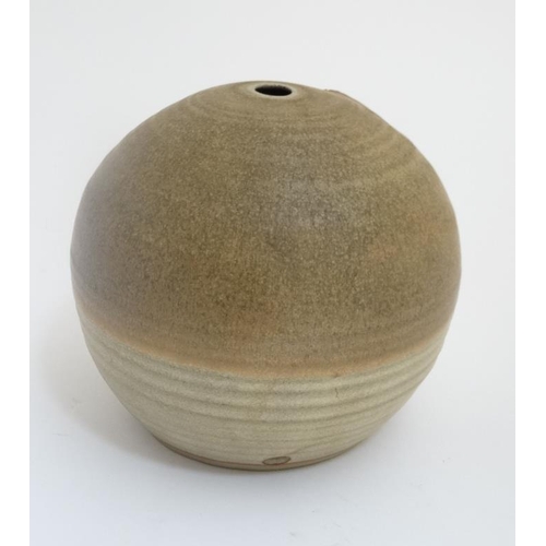 487 - A Stapleton House Studio Pottery spherical stoneware lamp base , having applied floral decoration to... 