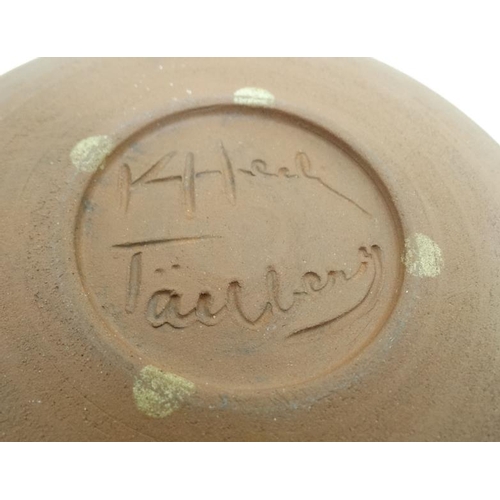 490 - Scandinavian Pottery: A Karin Hedin , Tallberg, Sweden pottery bowl having blue interior and unglaze... 