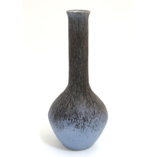 493 - Scandinavian Pottery: A Beka Keramik, Sweden bottle vase by Birger Astrom, decorated in mottled blue... 