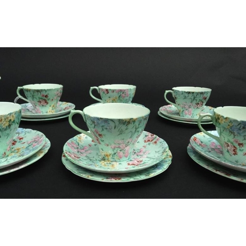 503 - A collection of Shelley '' Melody '' pattern tea wares, number 13453,  to include teapot, sugar bowl... 