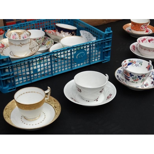 505 - A large collection of approx 72 antique cups and saucers, to include a number of duos and trios , ma... 