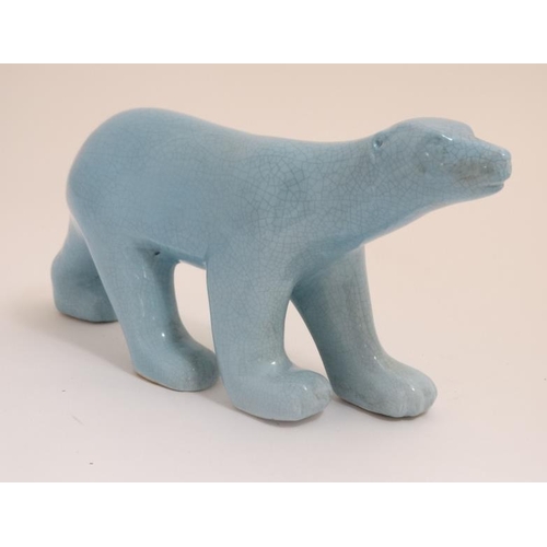 507 - A 21stC L & V Ceram , France , figure formed as blue polar bear in the Art Deco Style, bears factory... 