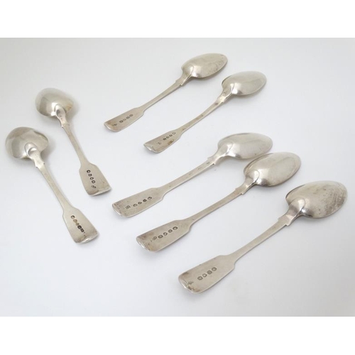 516 - 7 silver fiddle pattern dessert spoons  2 x London 1852 maker EE, 1 x London 1814 maker WEWF, London... 