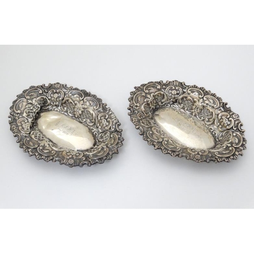 534 - A pair of Victorian silver bon bon dishes with embossed decoration Hallmarked Birmingham  1898 maker... 