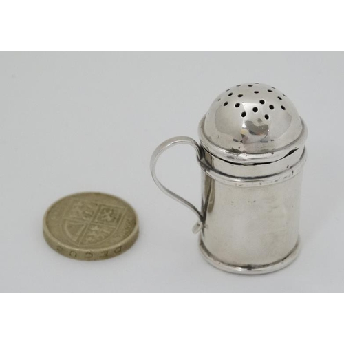 569 - A small pepperette formed as a flour shaker, hallmarked Chester 1897 maker Cornelius Desormeaux Sand... 