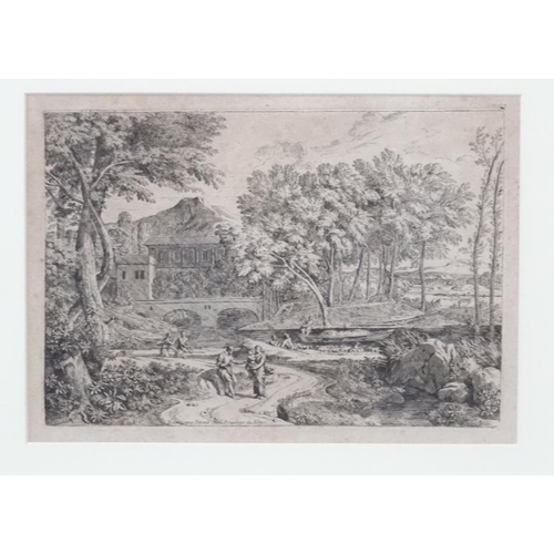 58 - Manner of Jean Francois Millet (1814-1875), Wood block engraving , Chateau landscape , also marked '... 