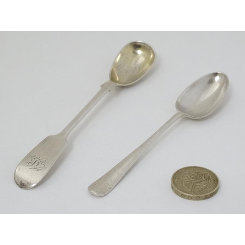 608 - A silver rat tail teaspoon hallmarked Chester 1935 with jubilee mark 4 1/4'' long. Together with a s... 