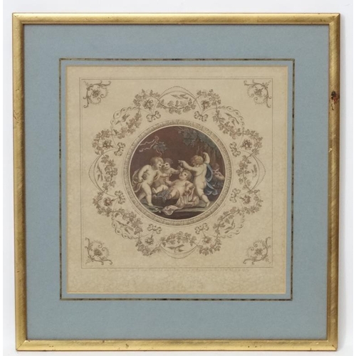 61 - F Bartolozzi after GB Cipriani 1782, Coloured print, A central roundel depicting Bacchanlian Putti s... 