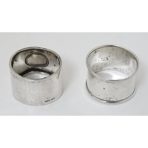 611A - 2 napkin rings, one hallmarked London 1918 maker Charles Boyton & Son Ltd. the other  Continental .8... 