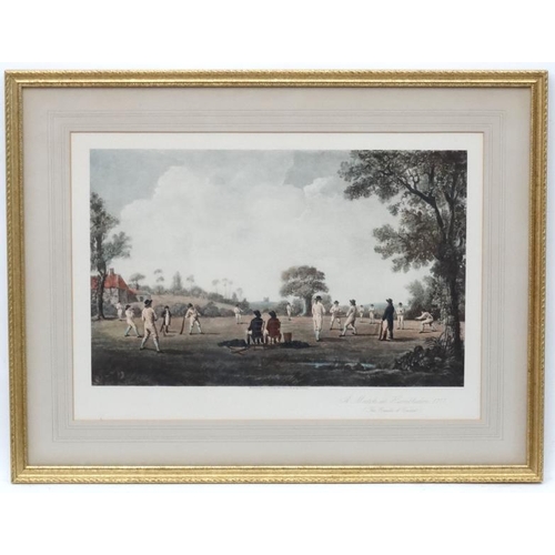 63 - Cricket :  A 1908 coloured Lithograph ' A Match at Hambledon 1777 ( The Cradle of Cricket) Aperture ... 