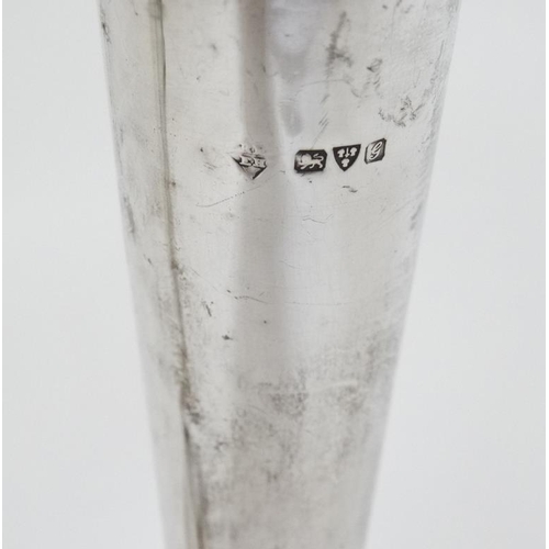 632 - A silver trumpet formed bud vase with flared rim, hallmarked Chester 1907 maker Martin Hall & Co. to... 