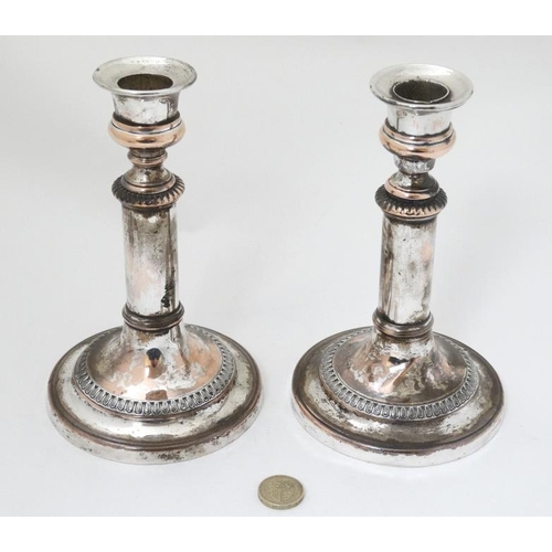 639 - A pair of Sheffield plate telescopic candlesticks  7 1/2'' high (closed)