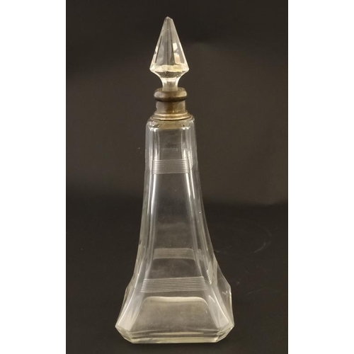 649 - A glass perfume / scent flask with banded decoration and silver collar hallmarked Birmingham 1923 . ... 