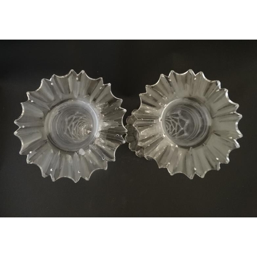 652 - A pair of cut glass / crystal  vases with provision for hanging lustres 8 1/2'' high