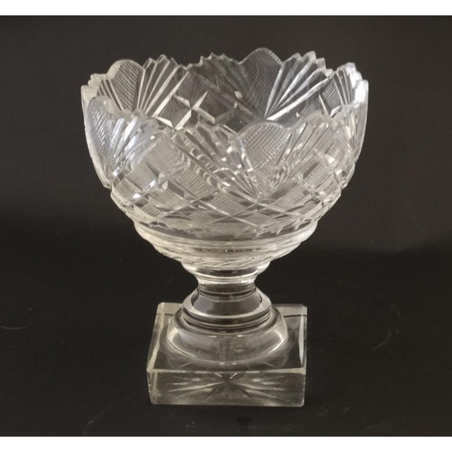 662 - A 19thC cut glass / crystal pedestal bon bon dish  on squared pedestal base 5 3/4'' high